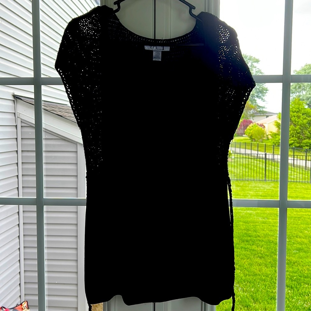 Nine & Co by Nine West Black, V-neck Short Sleeve Sweater, Knit, Large, 90's